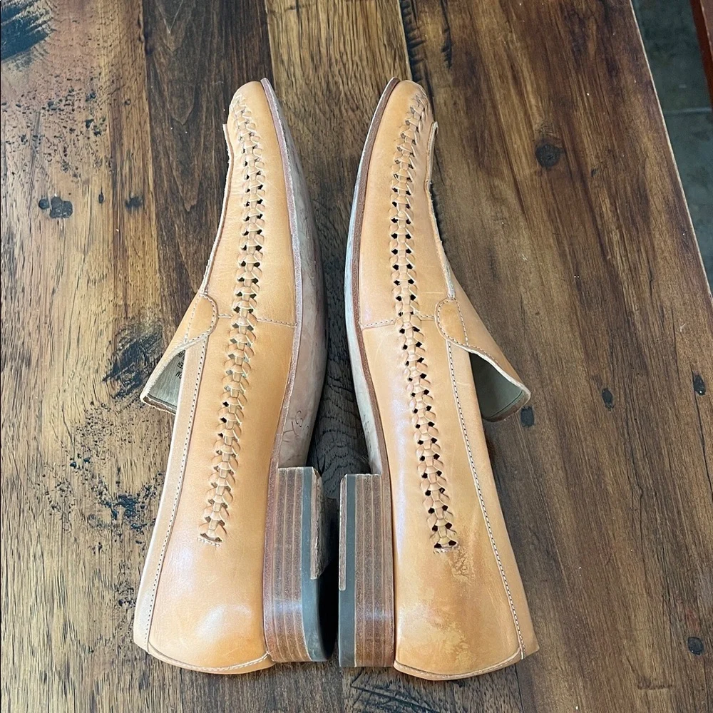 Calvin Klein Men’s 12 Tan Leather Loafers Weaved Beachy